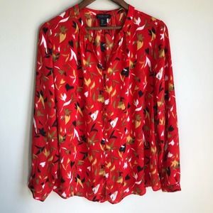 Rachel Zoe Red Floral Front Button Blouse Large
